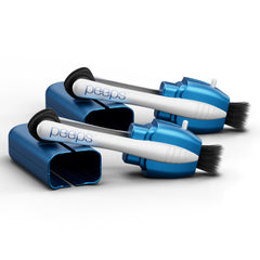 Front view of CarbonKlean Peeps Glasses Cleaner in soft touch blue