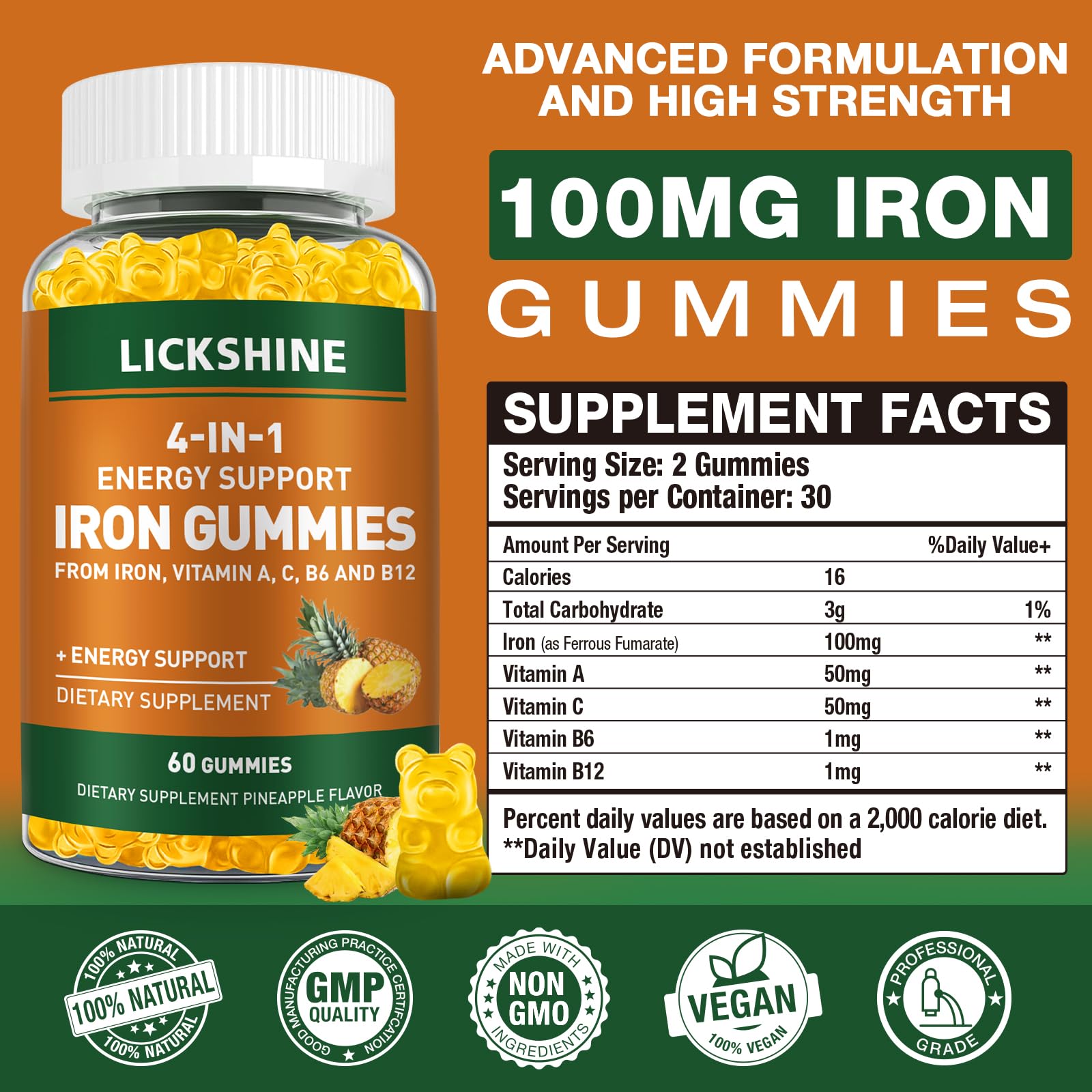 Carbonyl iron gummies for gentle iron intake 100mg