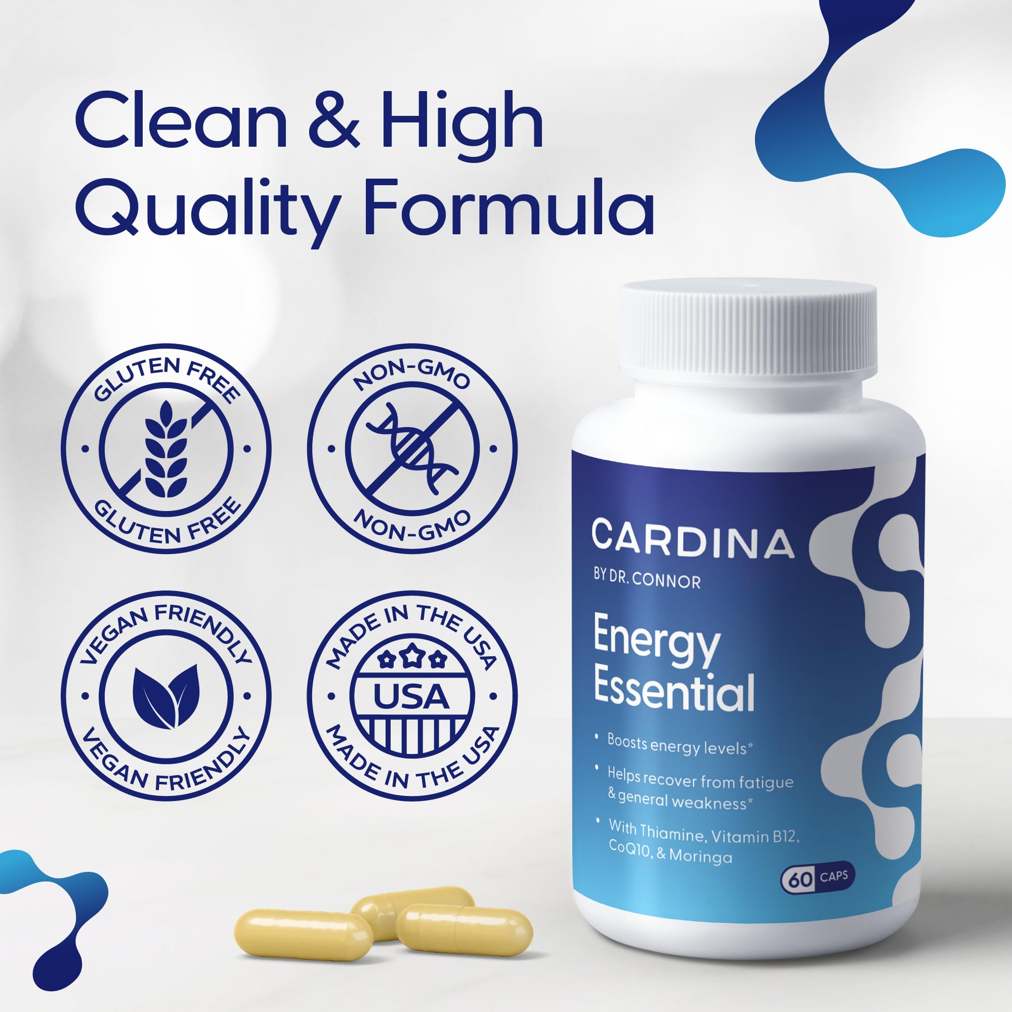 Close-up of Cardina B12 vitamins bottle with supplement label
