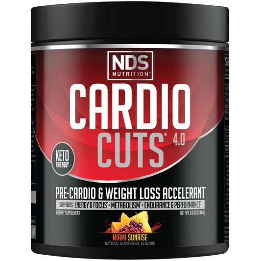 Front view of Cardio Cuts NDS Nutrition 4.0 Miami Sunrise tub