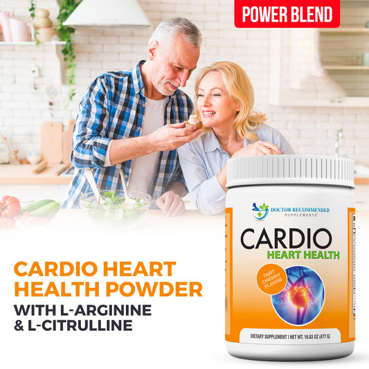 Close-up of Cardio Heart Health Powder ingredients and scoop.