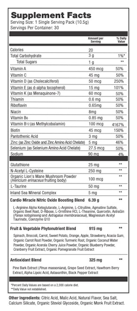 Serving directions for Cardio Miracle Nitric Oxide supplement