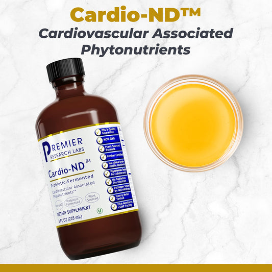 Close-up of Cardio-ND bottle label highlighting heart health benefits