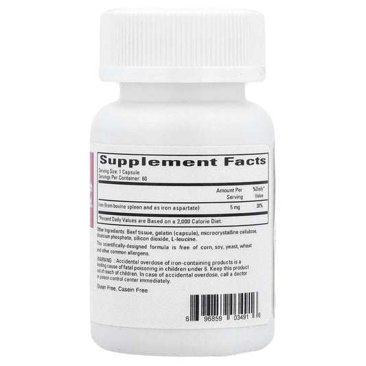 Close-up of 5 mg ferritin capsules for iron supplement