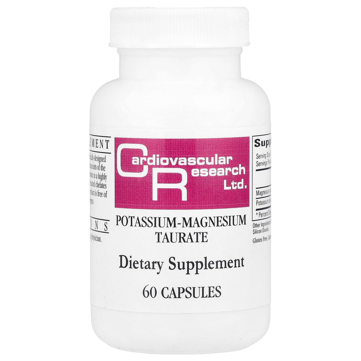Front view of Cardiovascular Research Magnesium-Potassium Taurate bottle 60 Count