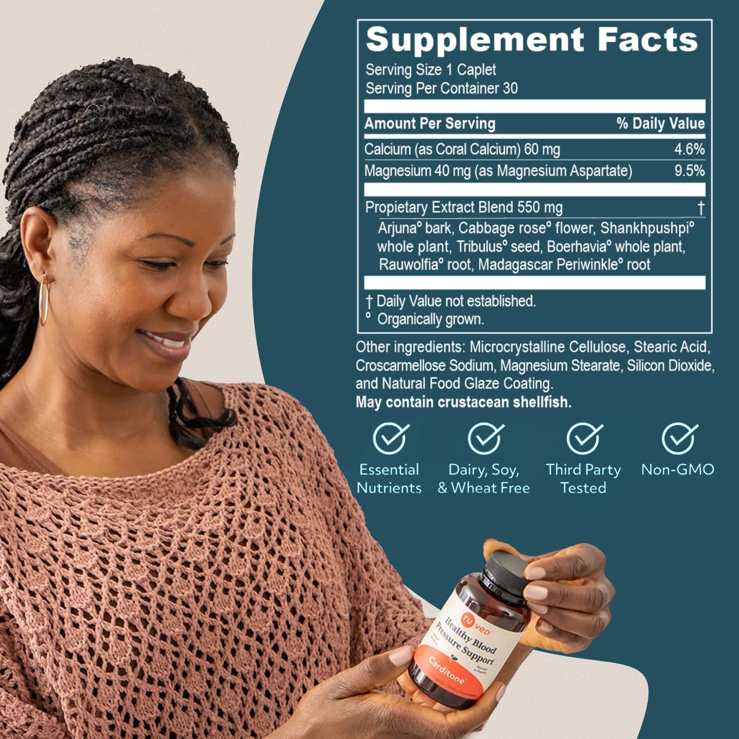 Close-up of Carditone herbal blend including Rauwolfia and Arjuna