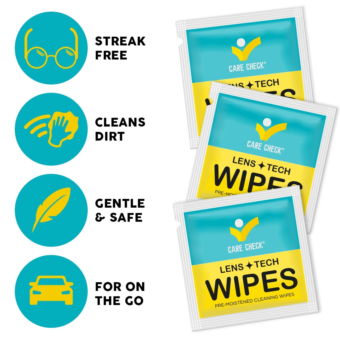 Eyeglasses being cleaned with Care Check Lens Wipes