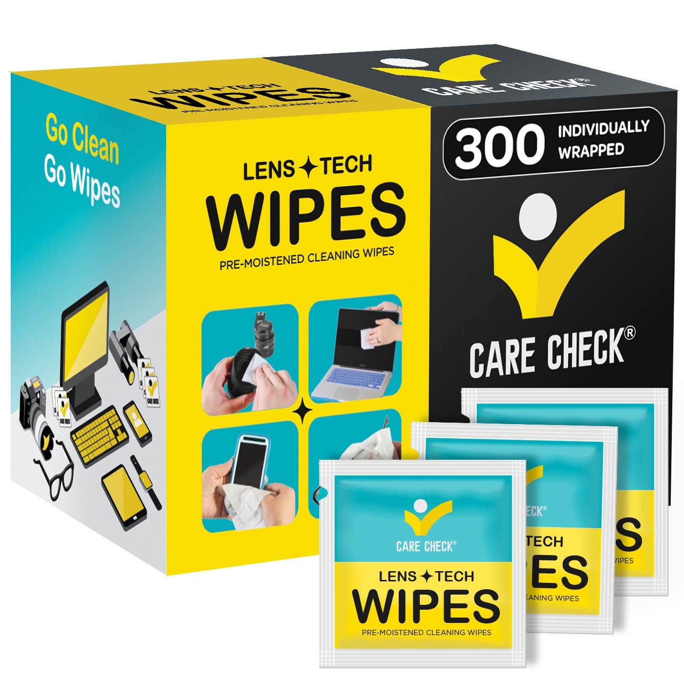 Care Check Lens Wipes packaging front view