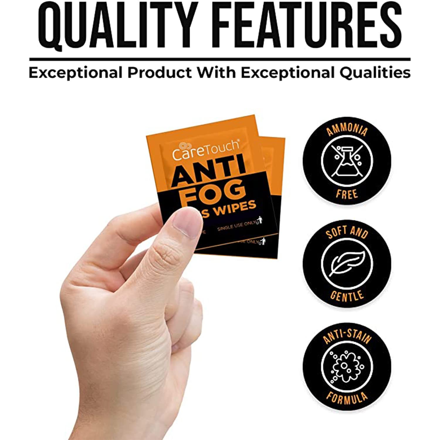 Individual anti fog wipe outside packaging