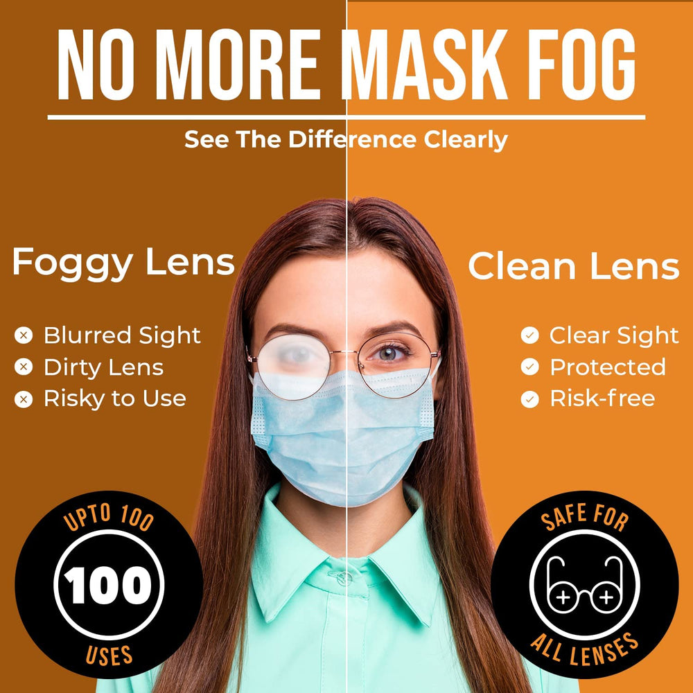 Wipe being used on eyeglasses to remove fog