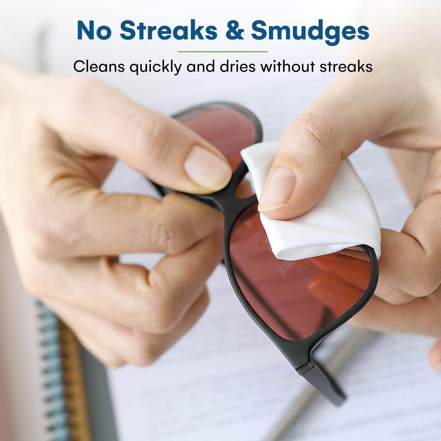 Cleaning sunglasses with Care Touch lens wipes