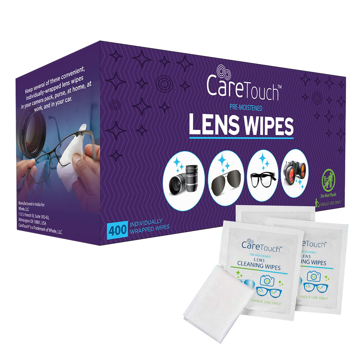 Packaging of Care Touch Lens Wipes - 400-count