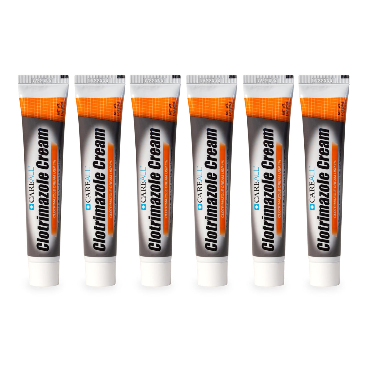 CareAll clotrimazole cream tube front for antifungal use on feet and skin.