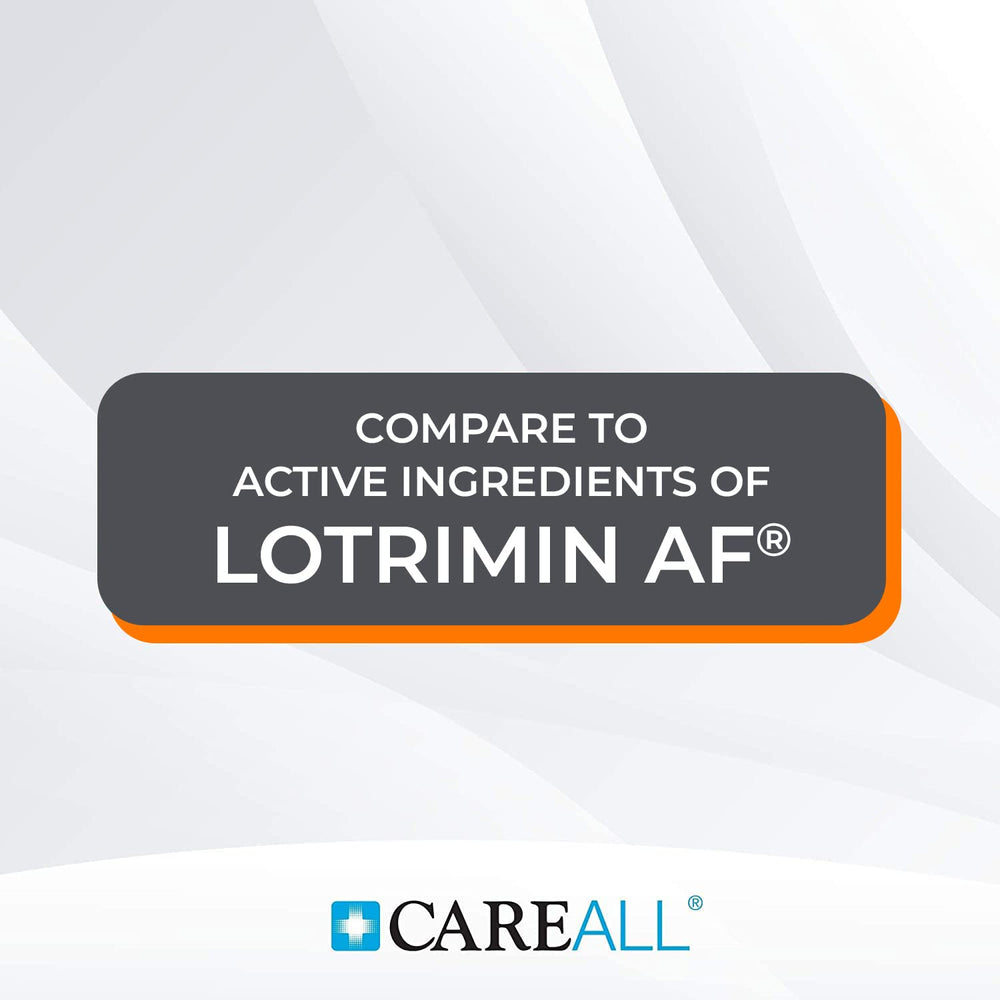 CareAll clotrimazole cream tube label showing 1% active ingredient details.