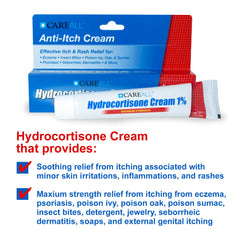 CareAll hydrocortisone 1% label close-up showing NDC and lot