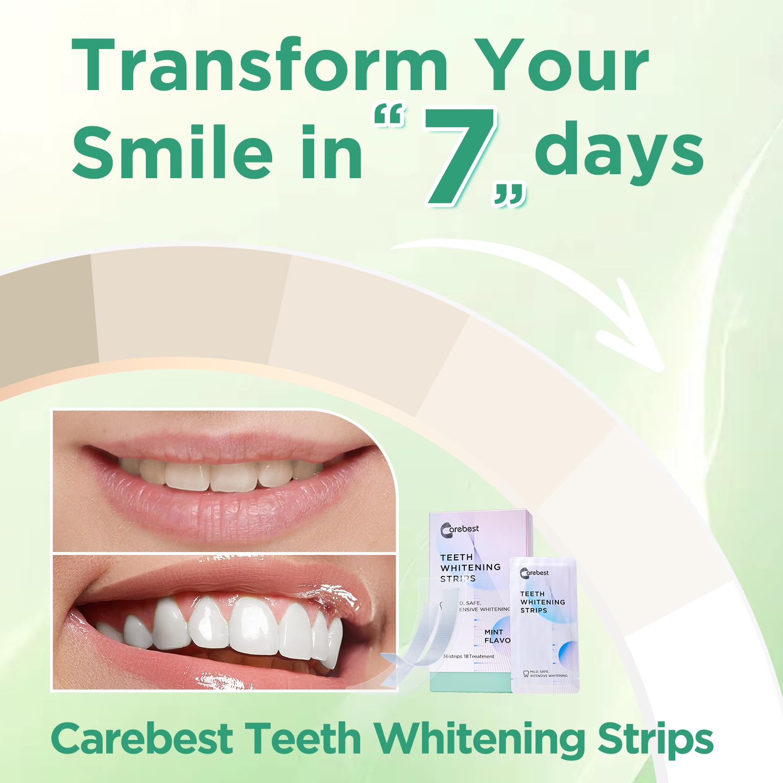 Carebest Teeth Whitening Strips for sensitive teeth on white background