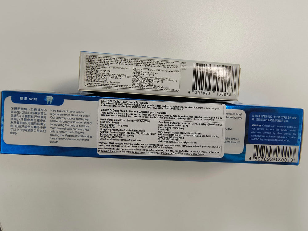 CAREDO Cavity Repair Set shown with tubes