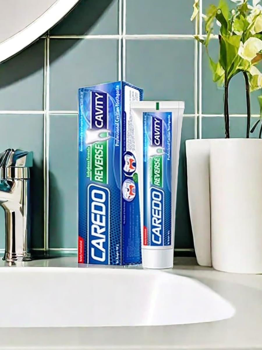 Two CAREDO toothpaste tubes side by side