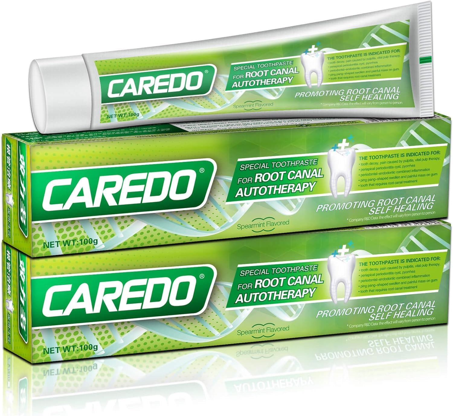 Caredo Gum Repair Toothpaste packaging with mint flavor, 2 tubes (3.5 oz each)