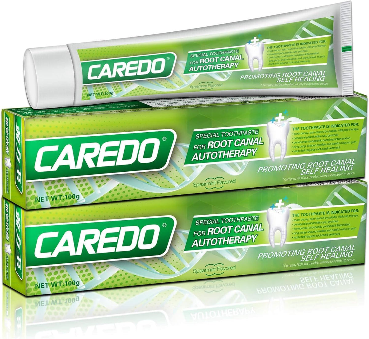 Caredo Gum Repair Toothpaste packaging with mint flavor, 2 tubes (3.5 oz each)