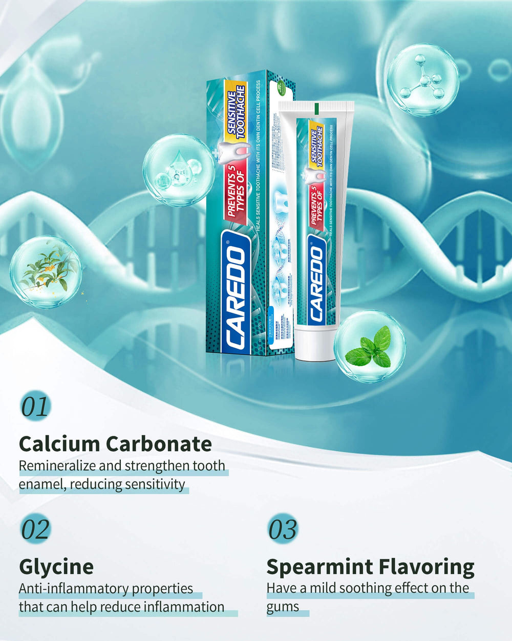 CAREDO fluoride-free toothpaste label
