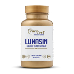 Carefast Lunasin bottle and capsules on white background
