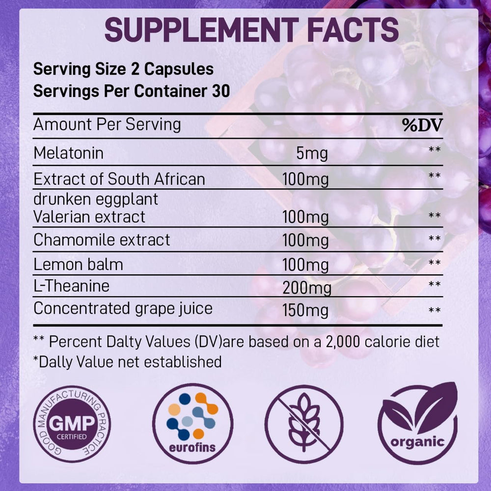 Close-up of grape-flavored melatonin gummy