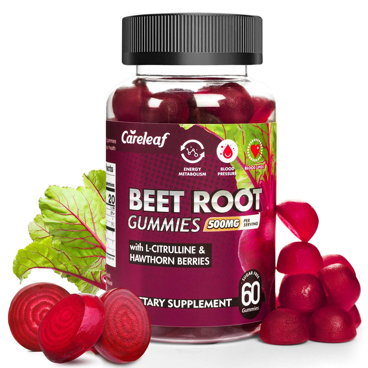 CareLeaf Beet Root Gummies Peach Flavor bottle label