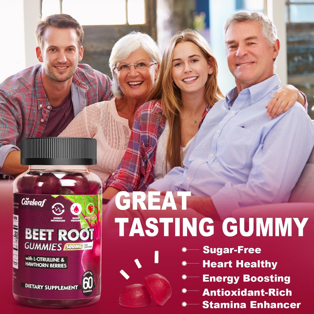 Close-up of peach-flavored beet root gummies