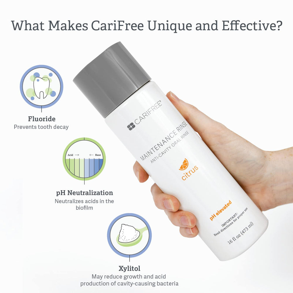 Xylitol content highlight on CariFree Maintenance Rinse Citrus