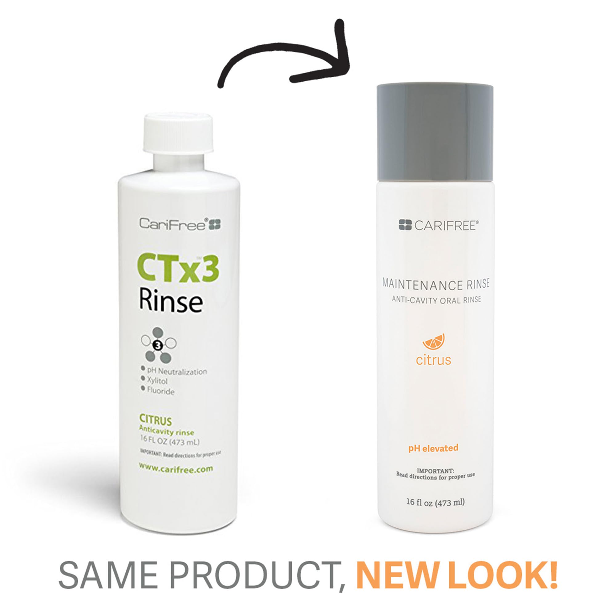 Citrus flavor CariFree Maintenance Rinse bottle with splash