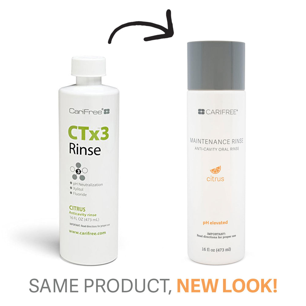 Citrus flavor CariFree Maintenance Rinse bottle with splash