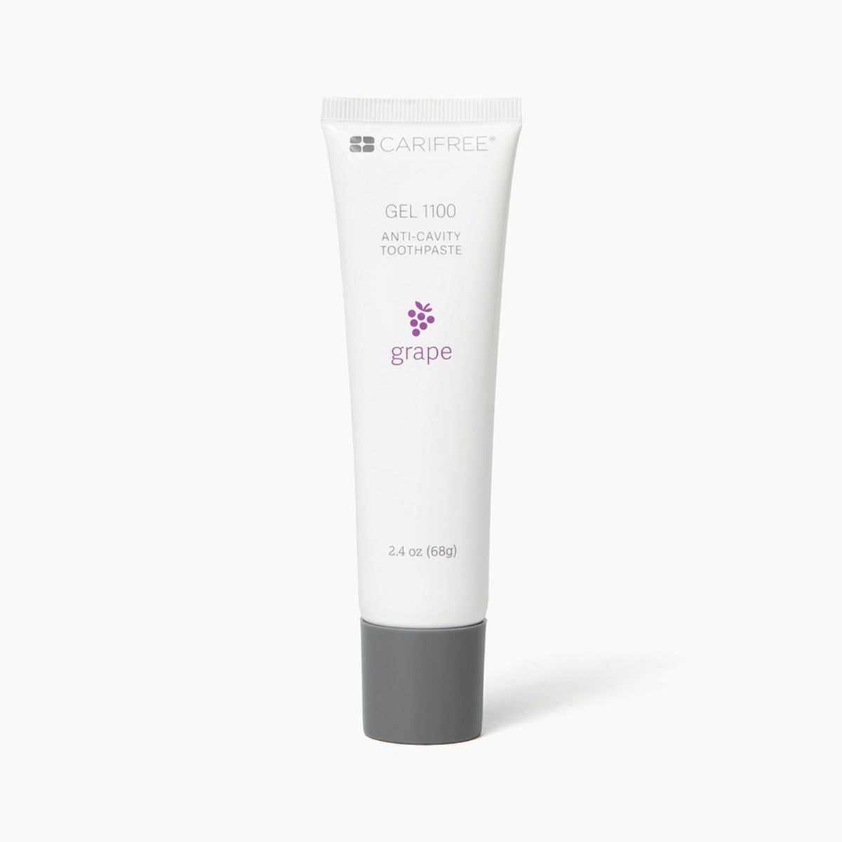 CariFree Gel 1100 grape toothpaste tube on white background