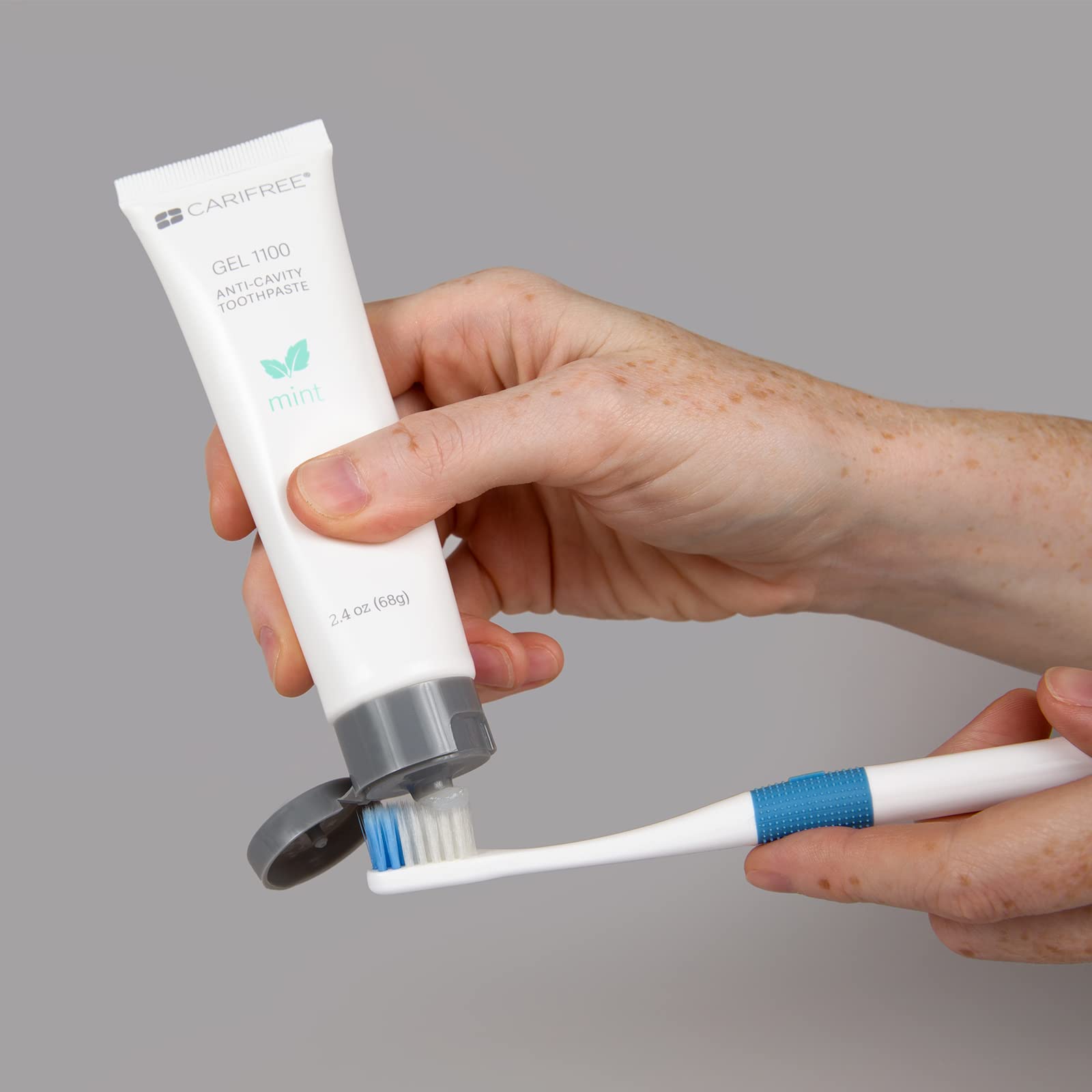 Close-up of fluoride content in CariFree Gel 1100 Mint toothpaste