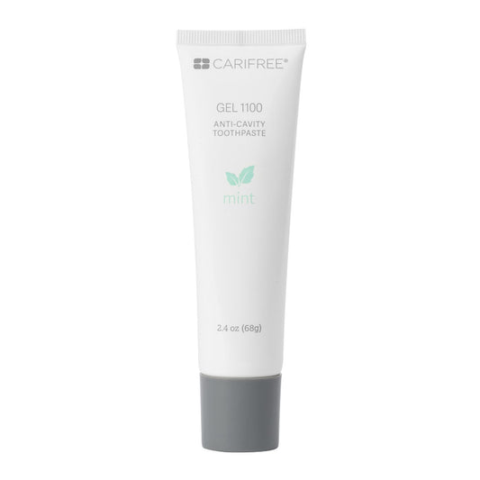 Front view of CariFree Gel 1100 Mint toothpaste tube