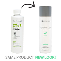 Alcohol-free label on CariFree Maintenance Rinse