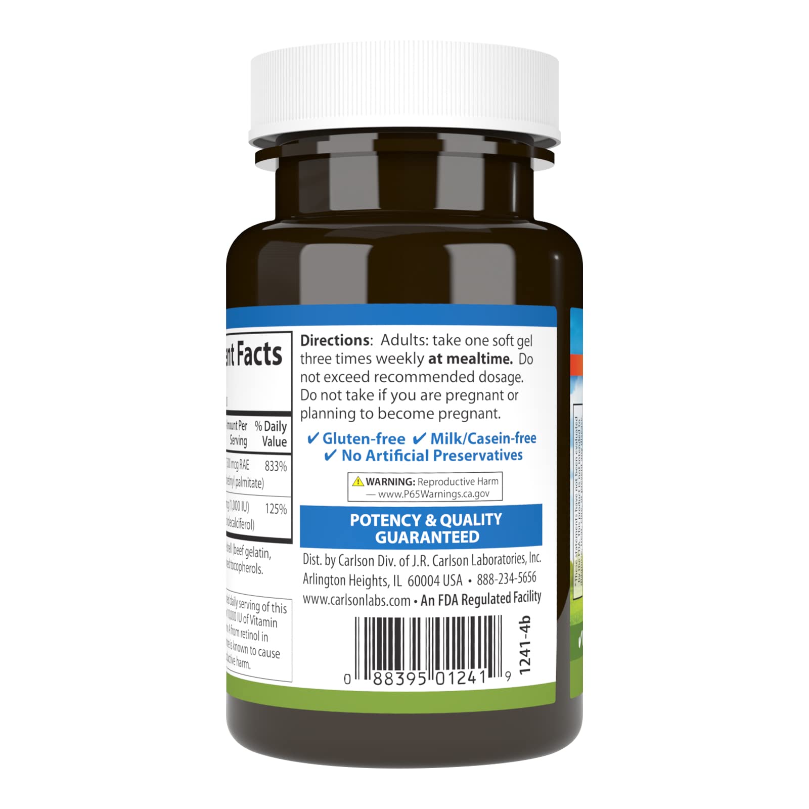 Close-up of Carlson A & D softgels capsules