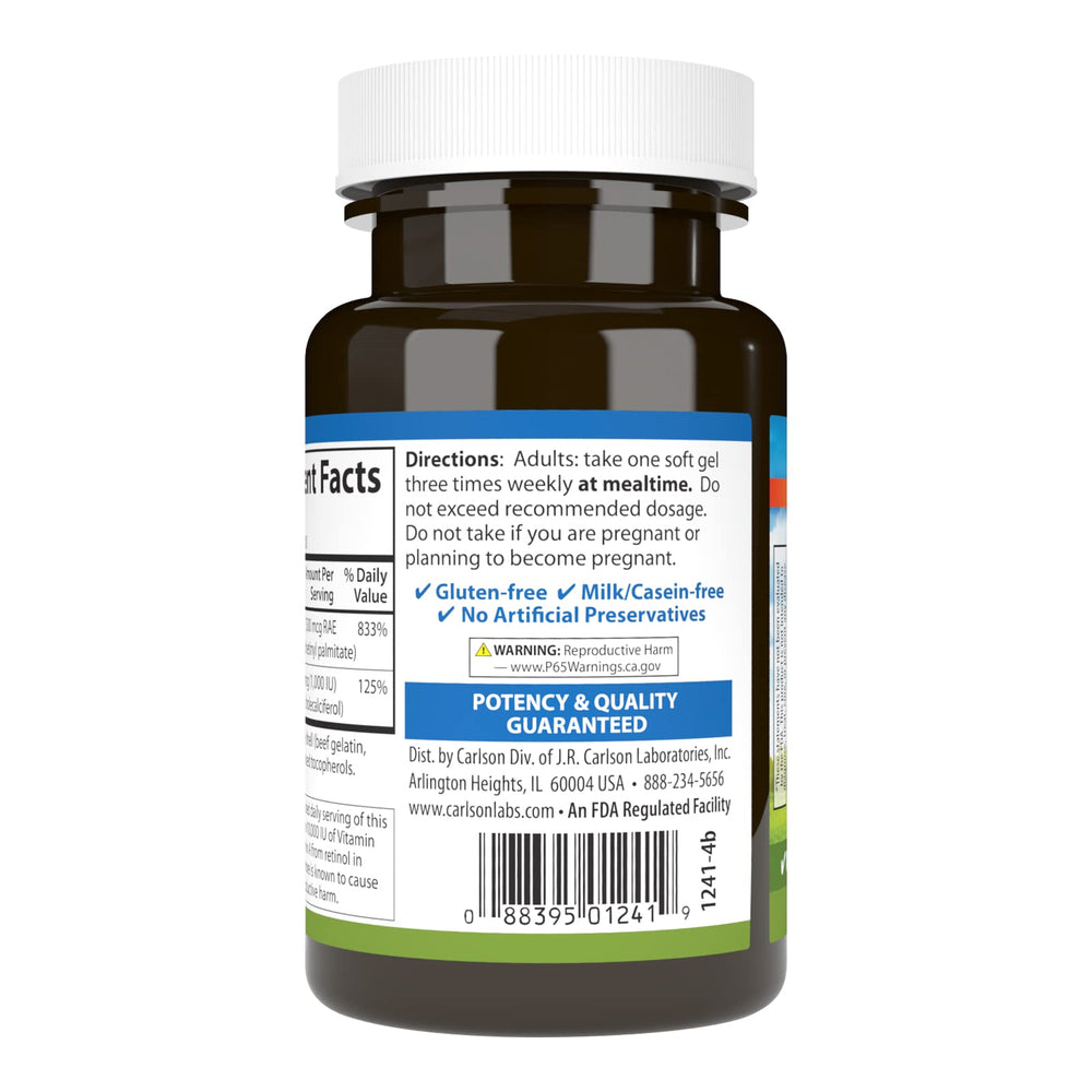 Close-up of Carlson A & D softgels capsules