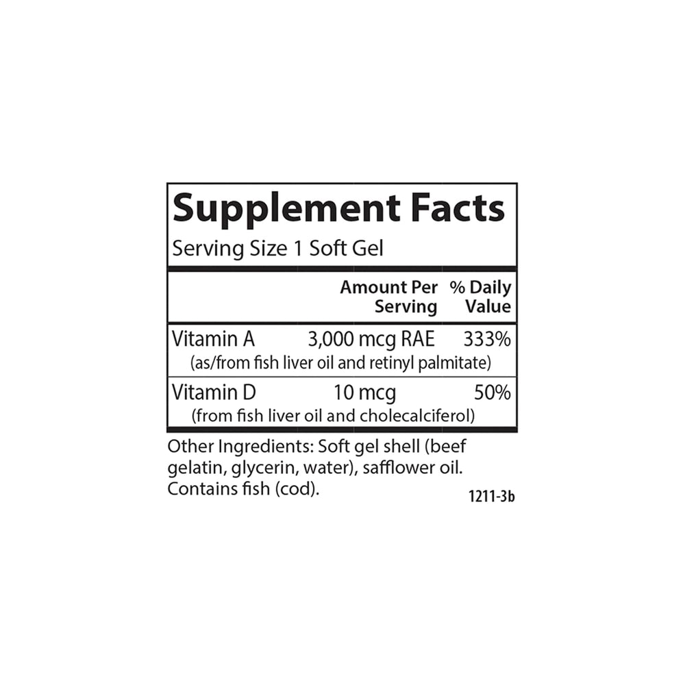 Carlson A&D packaging showing vitamin A & D3 and 100 soft gels