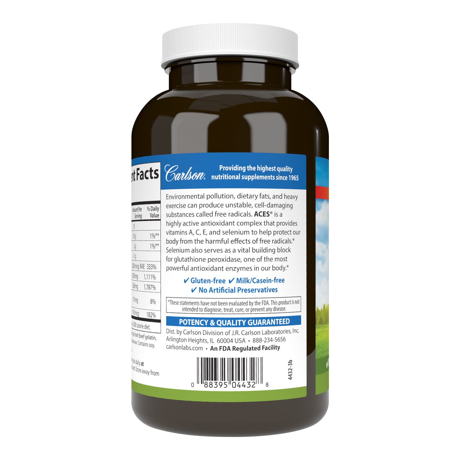 200 softgels in a Carlson ACES bottle with label