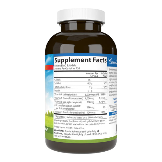 Carlson ACES 300 Softgels bottle – back view with label details