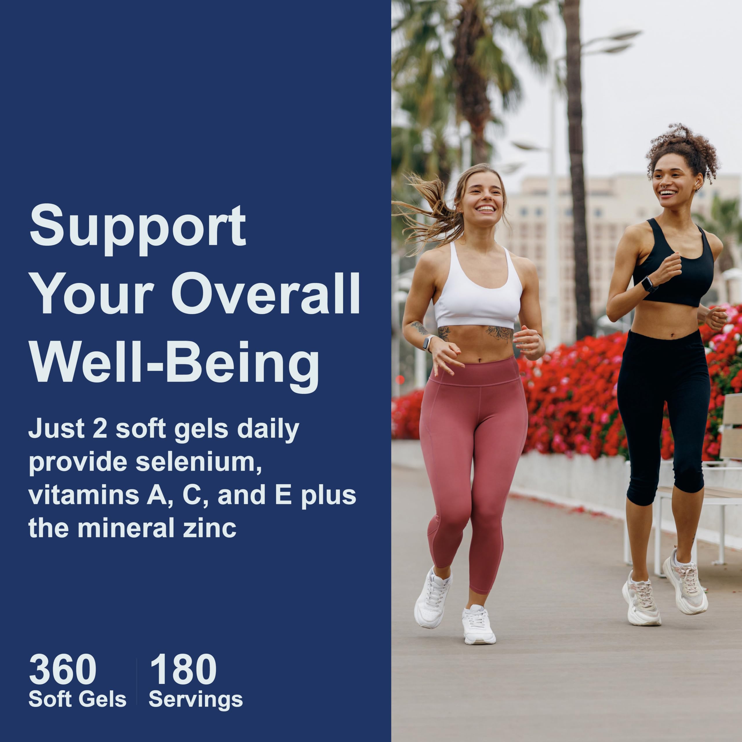 Natural antioxidants concept with vitamins A, C, E and selenium