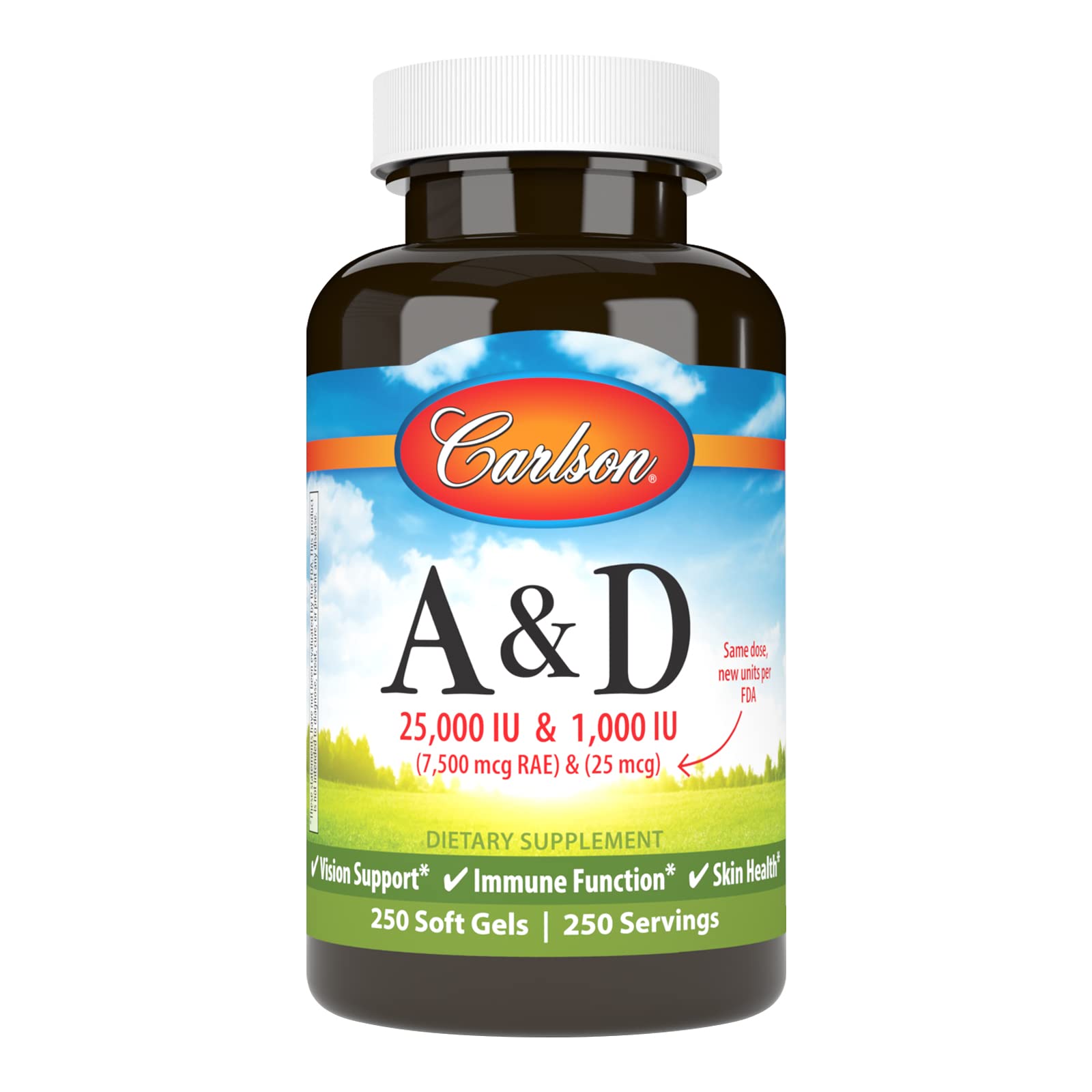 Carlson A&D Vitamin A & D softgels bottle label