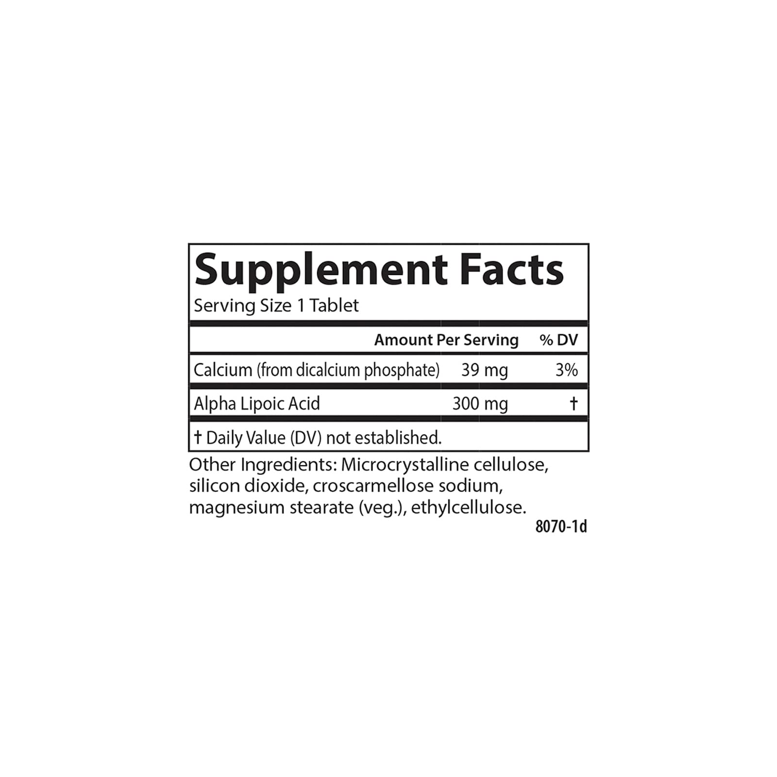 Carlson Alpha Lipoic Acid 300 mg bottle with ingredients label