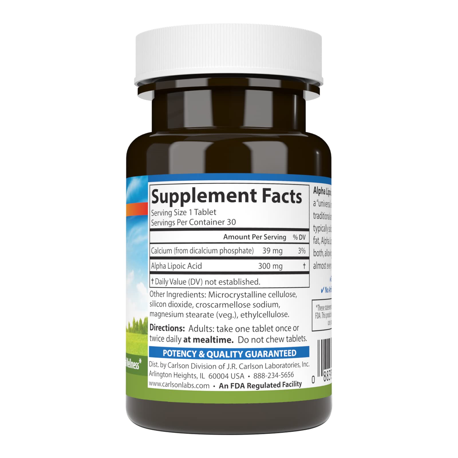 Ingredients and capsule details for Carlson Alpha Lipoic Acid