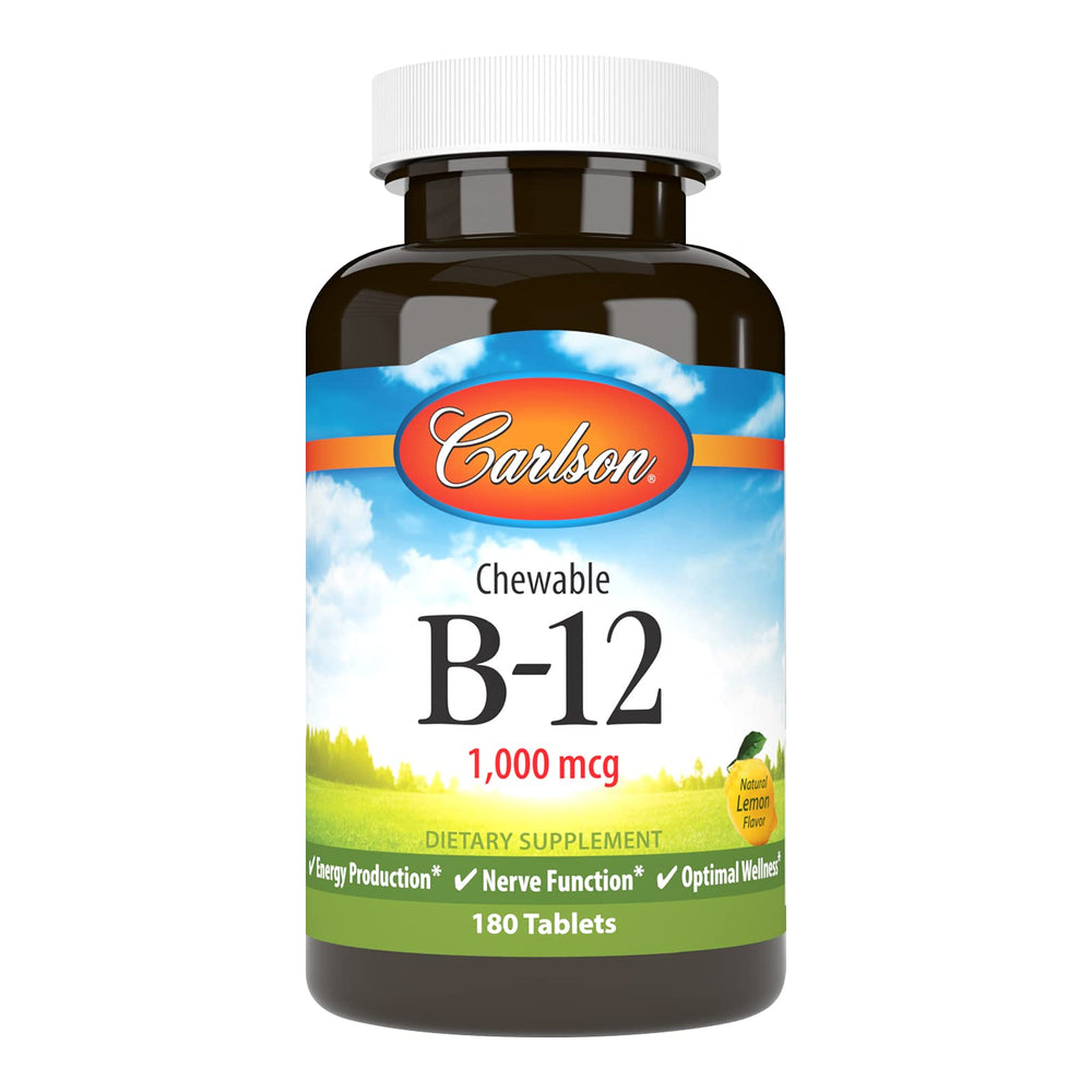 Carlson B-12 lemon-flavored chewable bottle with 180 tabs