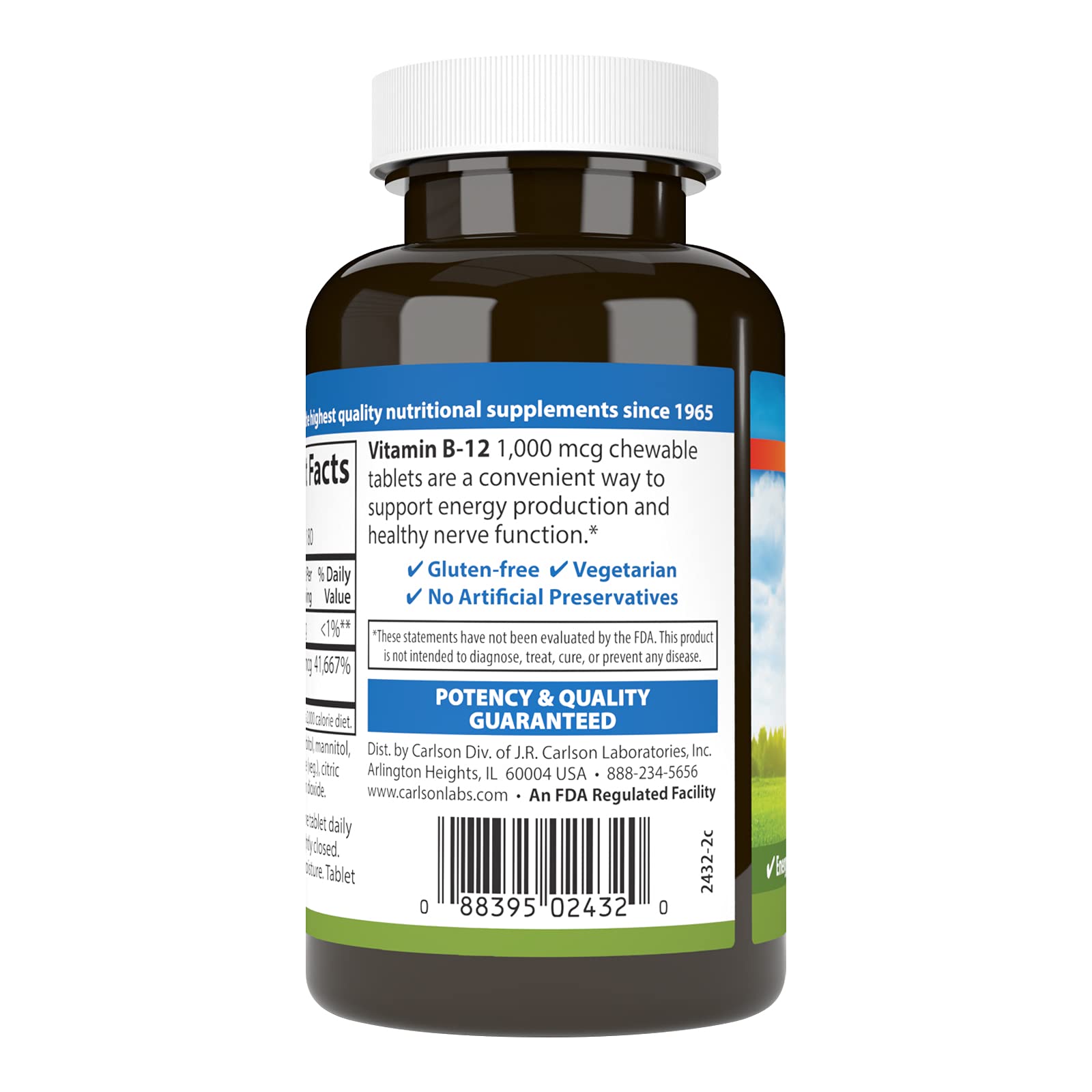 Lemon flavored Carlson B-12 chewable tablets