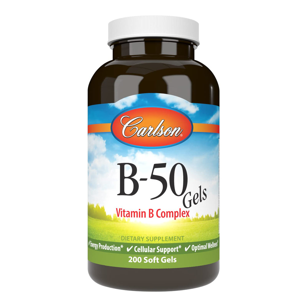 Front view of Carlson B-50 Gels bottle