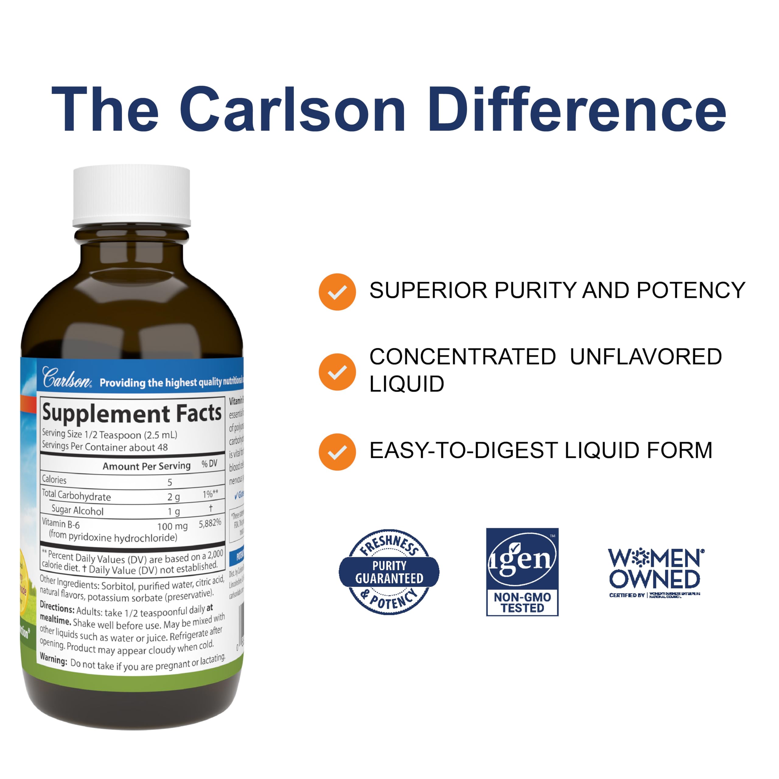 Close-up of Carlson B-6 Liquid Berry Lemonade bottle label