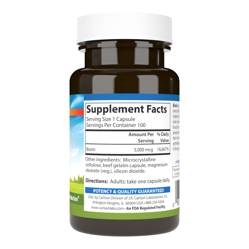 Close-up of Biotin 5000 mcg capsules